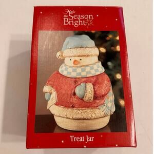 New in Box 00s Make the Season Bright Snowman Treat Jar 9x5.5"